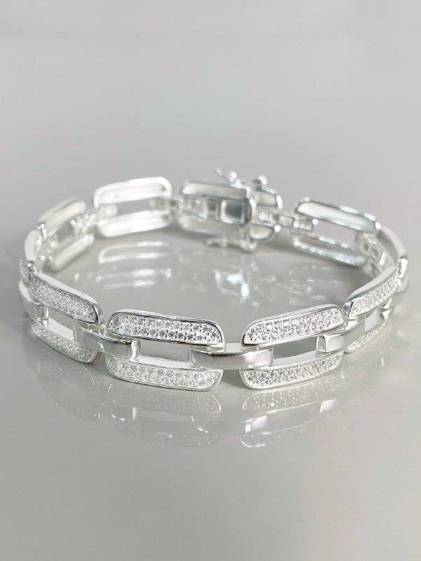 PULSEIRA ELOS RETANGULARES LISO E CRAVEJADO 18CM