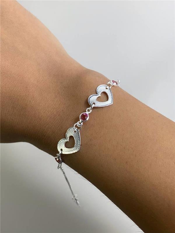 PULSEIRA ELO TIJOLINHO CORAÇÃO E PONTO LUZ 18CM
