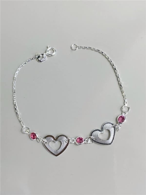 PULSEIRA ELO TIJOLINHO CORAÇÃO E PONTO LUZ 18CM