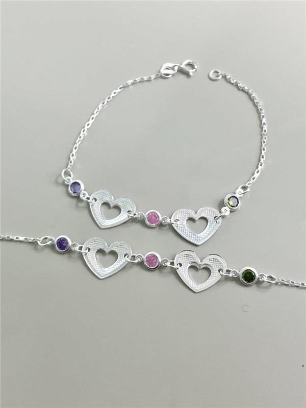 PULSEIRA ELO TIJOLINHO CORAÇÃO VAZADO E PONTO LUZ 18CM