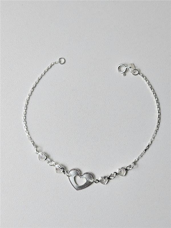 PULSEIRA ELO TIJOLINHO CORAÇÃO VAZADO E PONTO LUZ 18CM