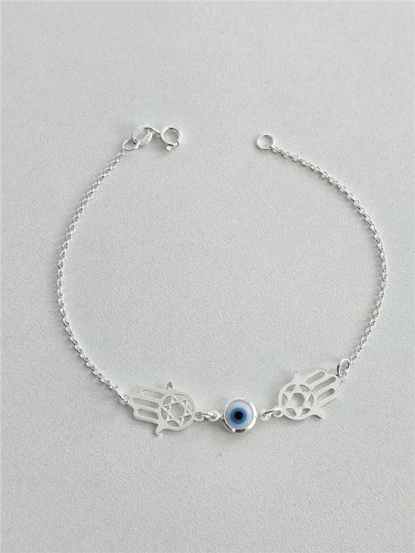 PULSEIRA ELO PORTUGUÊS MÃO E OLHO GREGO
