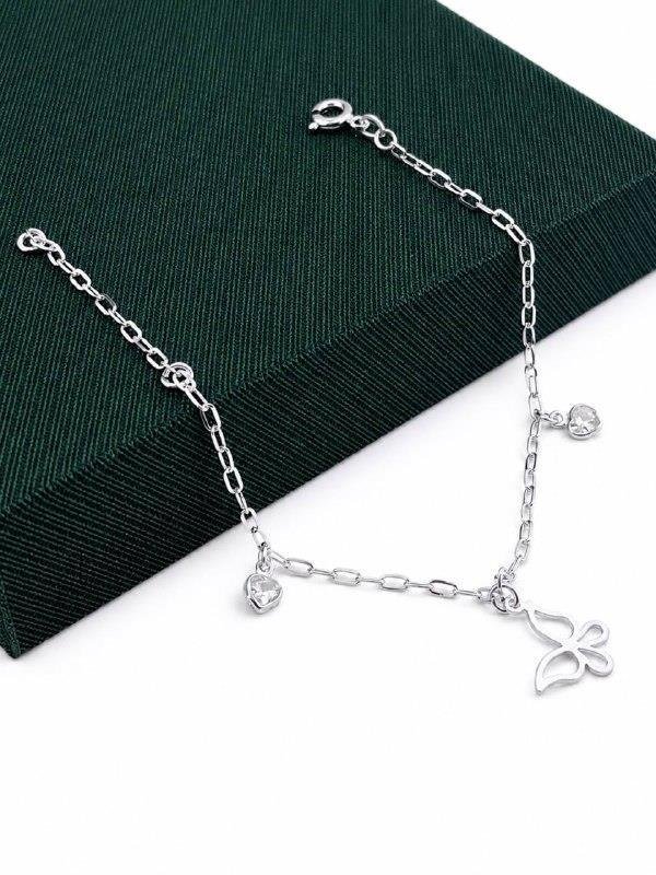PULSEIRA PINGENTE BORBOLETA PONTO LUZ CORAÇÃO 18CM