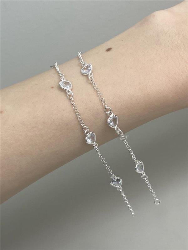 PULSEIRA ELO PORTUGUÊS COM PONTO LUZ CORAÇÃO 17,5CM