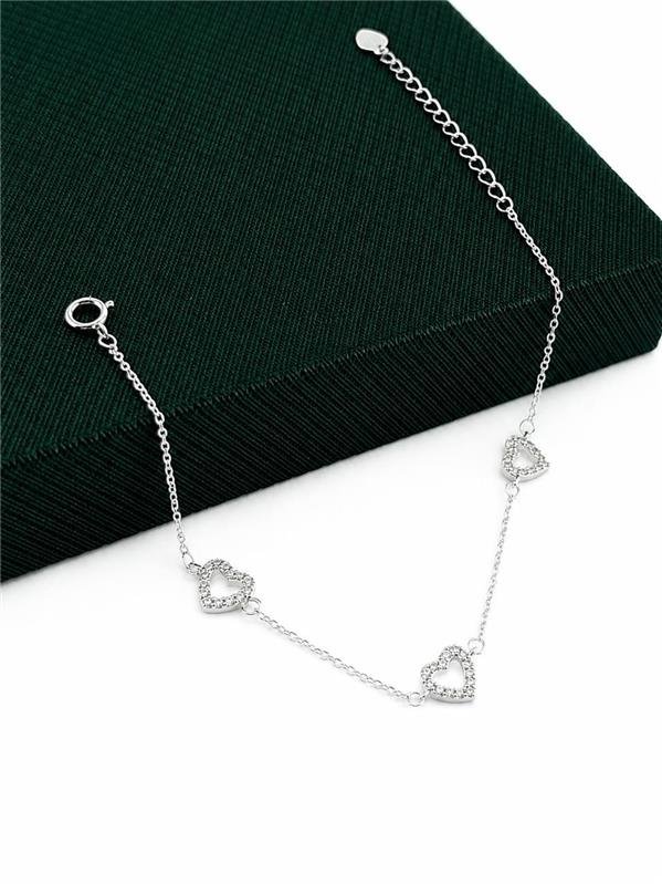 PULSEIRA CORAÇÃO VAZADO ZIRCÔNIA 17CM+4CM EXTENSOR