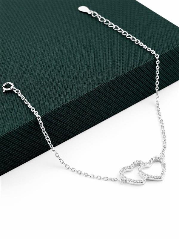 PULSEIRA 2 CORAÇÕES VAZADOS C/ZIRCÔNIA 16CM+3CM EXTENSOR