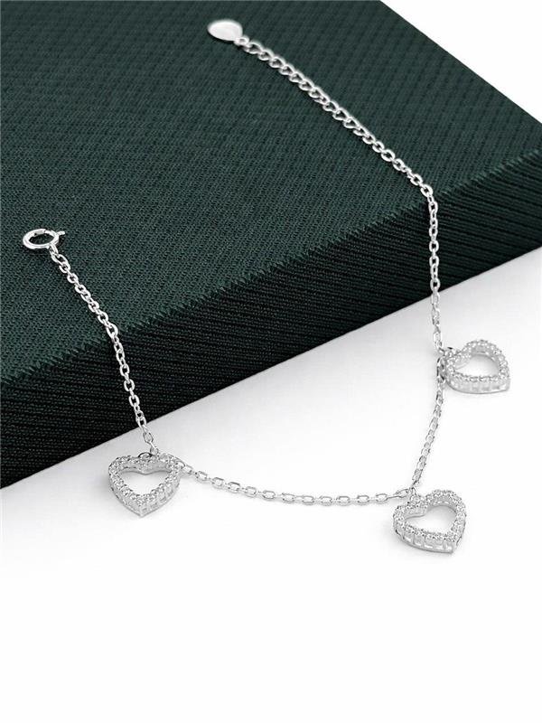 PULSEIRA 3 PINGENTE CORAÇÃO VAZADO C/ZIRCÔNIA 15,5CM+3CM EXTENSOR