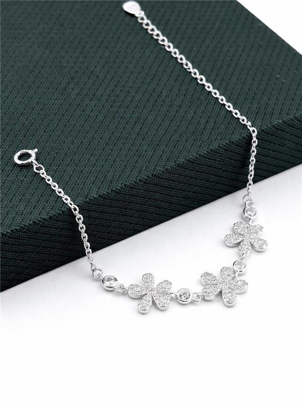 PULSEIRA FLORES CRAVEJADAS E PONTO LUZ 16CM+3CM EXTENSOR