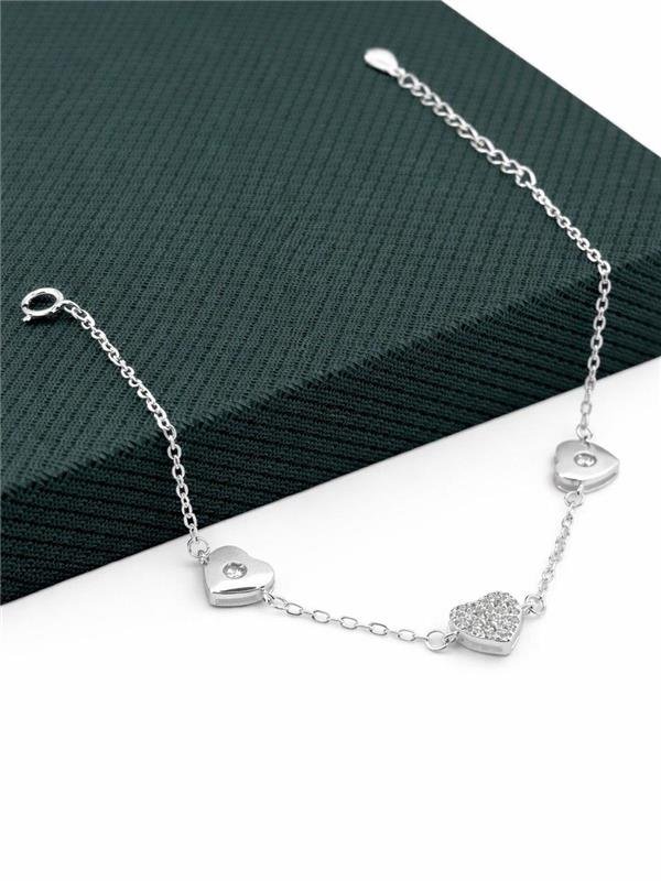 PULSEIRA 3 CORAÇÕES FIXO C/ZIRCÔNIA 16CM+3CM EXTENSOR