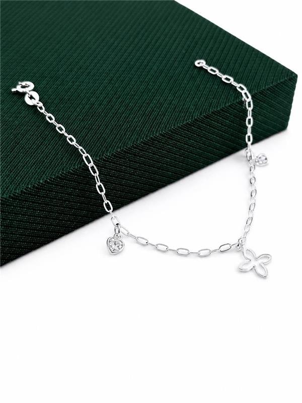 PULSEIRA C/PINGENTE TREVO E PONTO LUZ CORAÇÃO 18CM