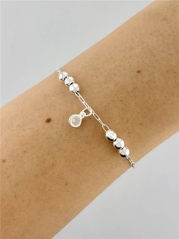 PULSEIRA BOLINHA FIXA C/PINGENTE PONTO LUZ CRISTAL 19,5CM